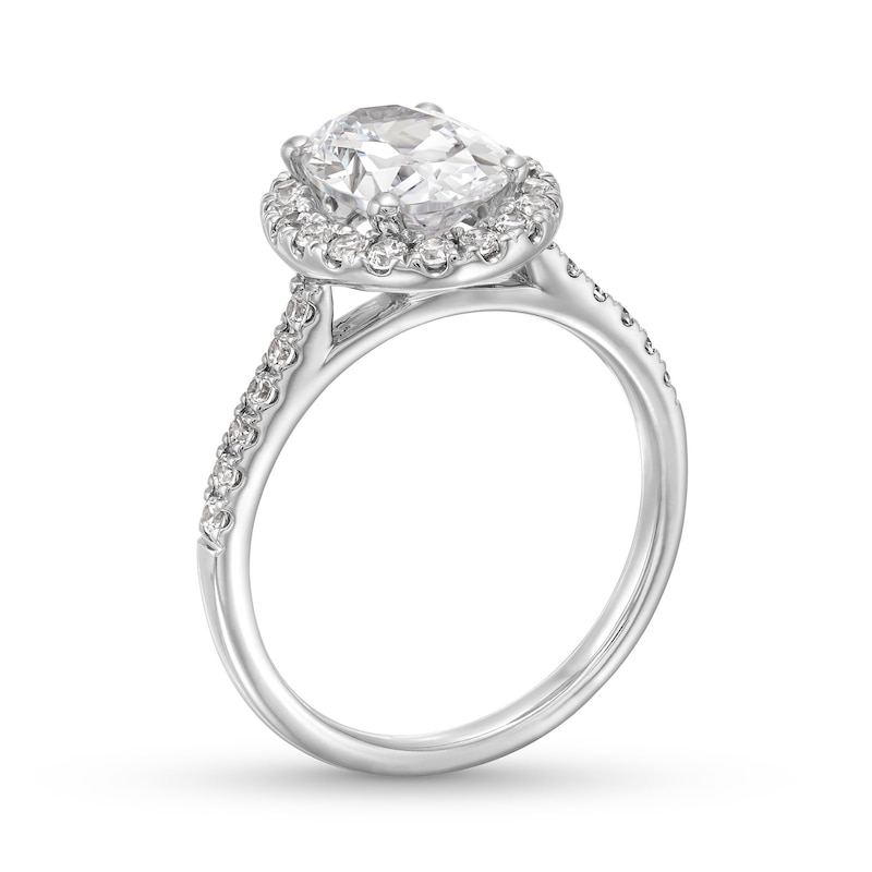 Main Image 3 of 2-1/2 CT. T.W. Oval Certified Lab-Grown Diamond Frame Engagement Ring in 14K White Gold (F/SI2)