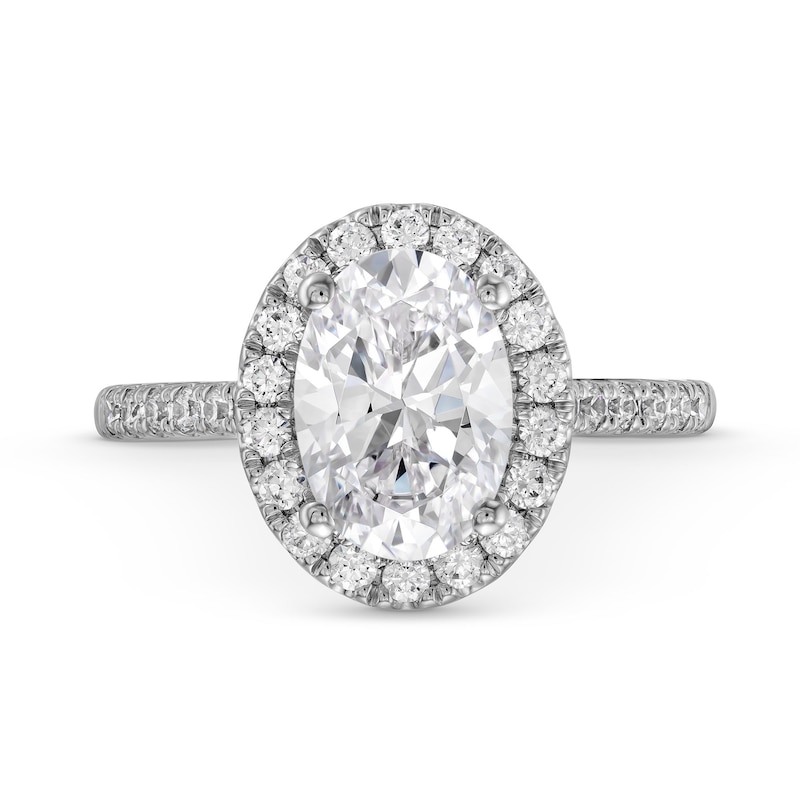 Main Image 4 of 2-1/2 CT. T.W. Oval Certified Lab-Grown Diamond Frame Engagement Ring in 14K White Gold (F/SI2)
