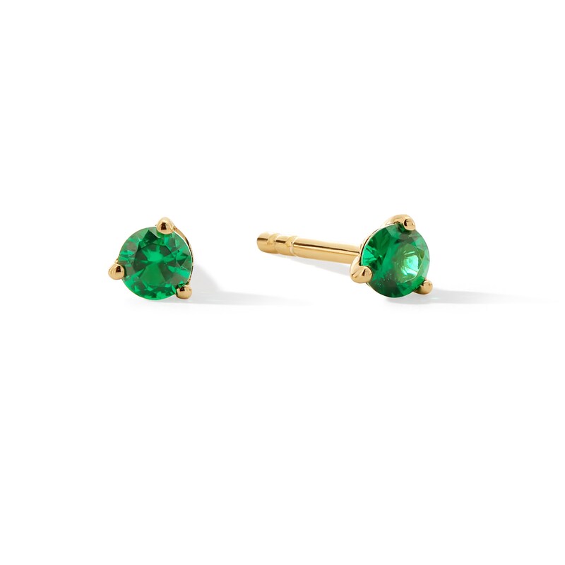 Main Image 1 of Lab-Created Emerald Solitaire Martini Stud Earrings in 10K Gold