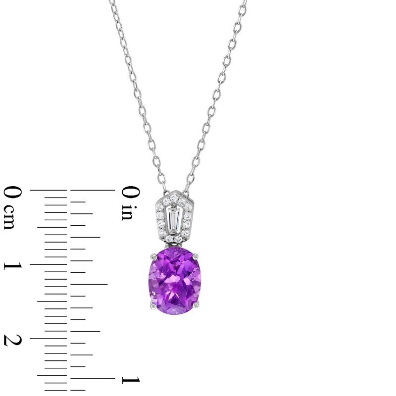 Main Image 6 of Oval Amethyst and White Lab-Created Sapphire Pendant, Ring and Hoop Earrings Set in Sterling Silver - Size 7