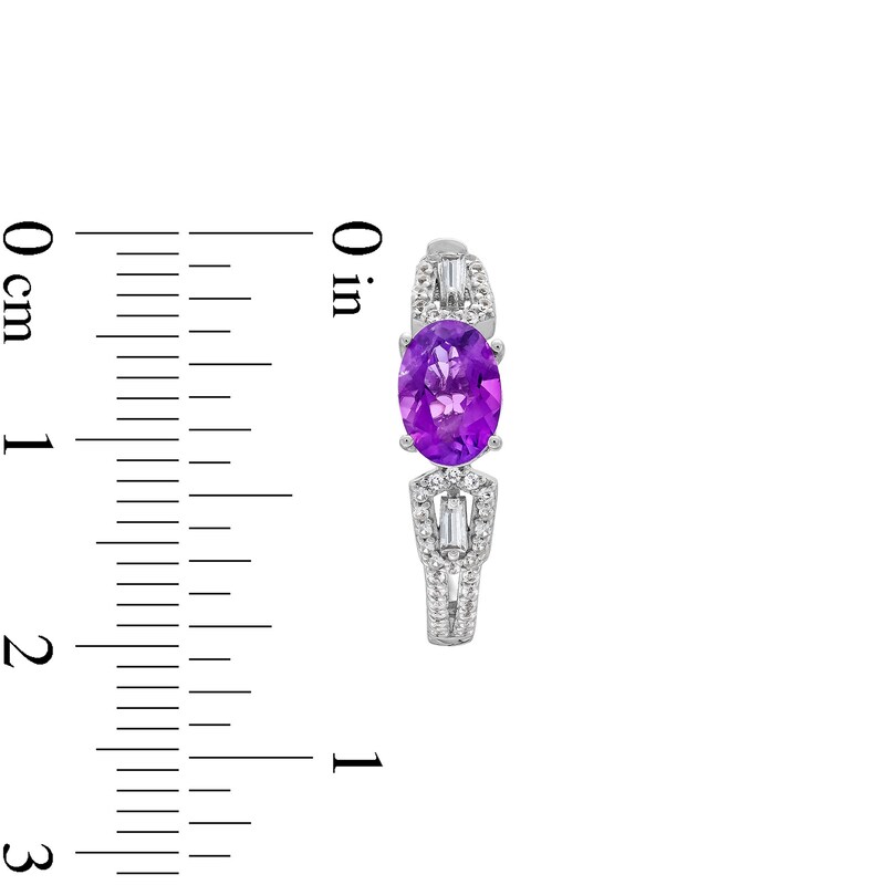 Main Image 7 of Oval Amethyst and White Lab-Created Sapphire Pendant, Ring and Hoop Earrings Set in Sterling Silver - Size 7