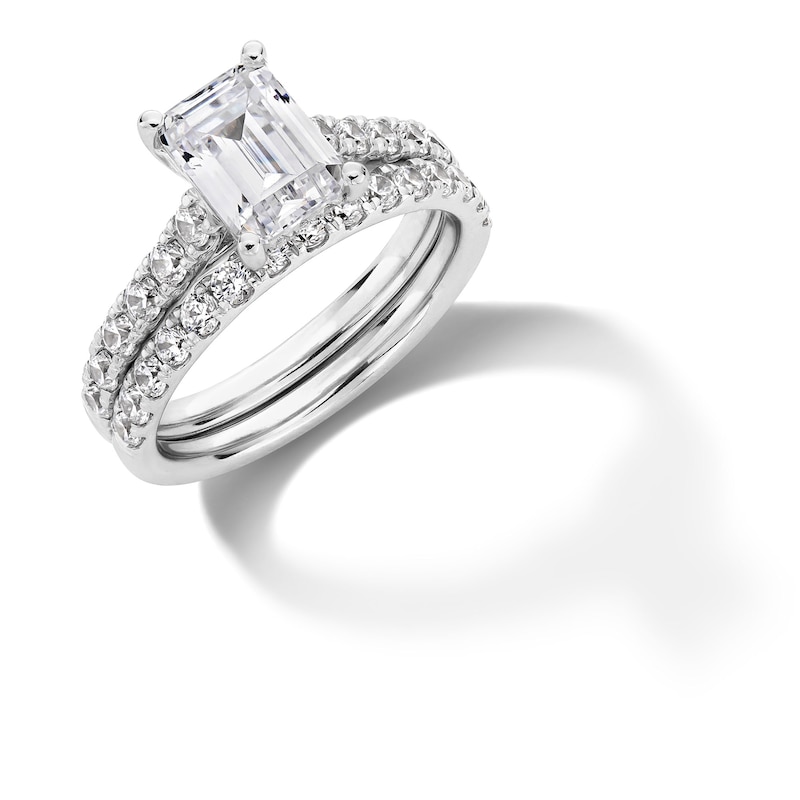 Main Image 3 of 3 CT. T.W. Emerald-Cut Certified Lab-Grown Diamond Bridal Set in 14K White Gold (F/VS2)