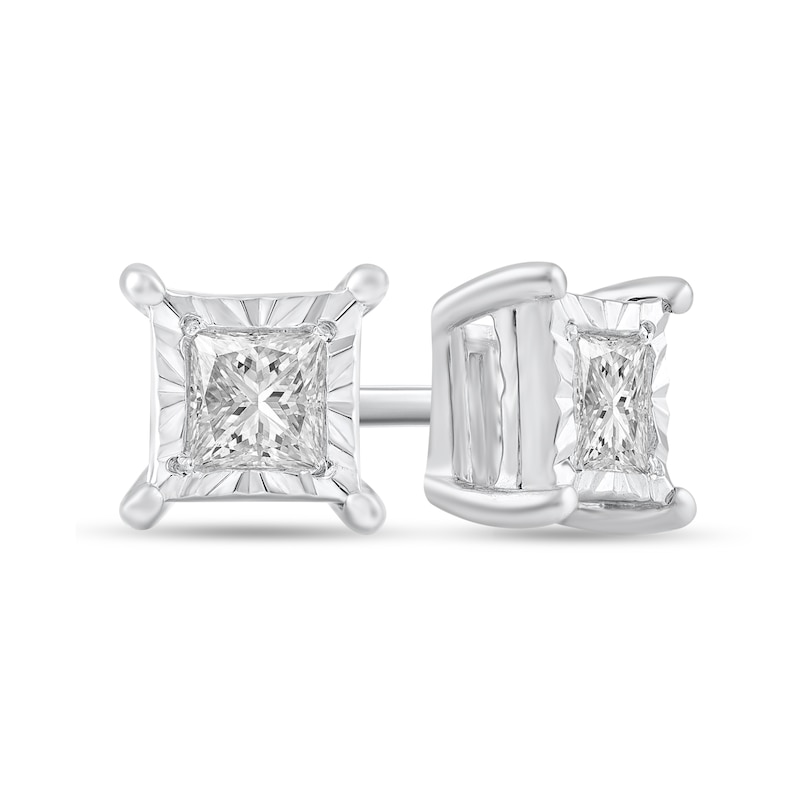 Main Image 1 of 1/6 CT. T.W. Princess-Cut Diamond Miracle Frame Solitaire Stud Earrings in Sterling Silver