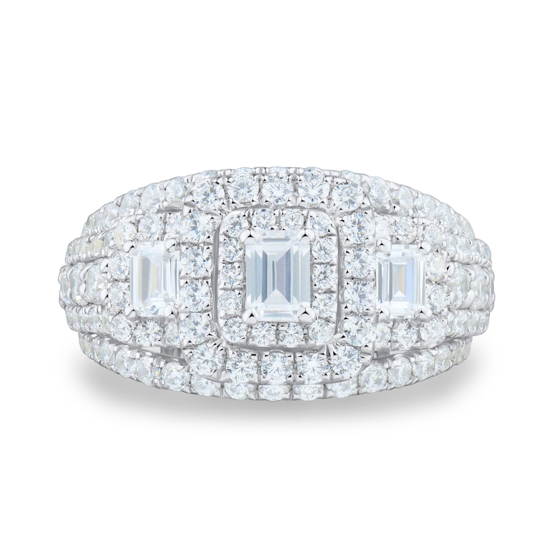 Main Image 2 of 2-1/2 CT. T.W. Emerald-Cut Diamond Past Present Future® Double Frame Multi-Row Engagement Ring in 14K White Gold