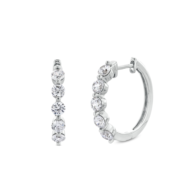Main Image 1 of 1 CT. T.W. Certified Lab-Grown Diamond Five Stone Hoop Earrings in 14K White Gold (F/SI2)