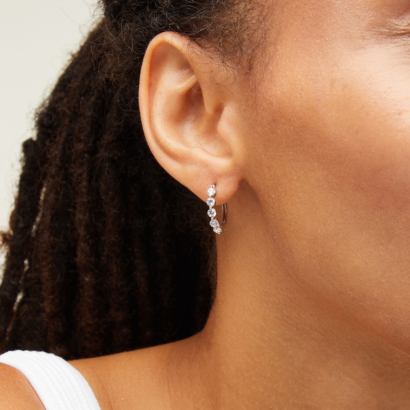 Main Image 2 of 1 CT. T.W. Certified Lab-Grown Diamond Five Stone Hoop Earrings in 14K White Gold (F/SI2)