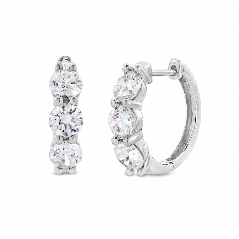 Main Image 1 of 2-3/8 CT. T.W. Certified Lab-Grown Diamond Three Stone Hoop Earrings in 14K White Gold (F/SI2)