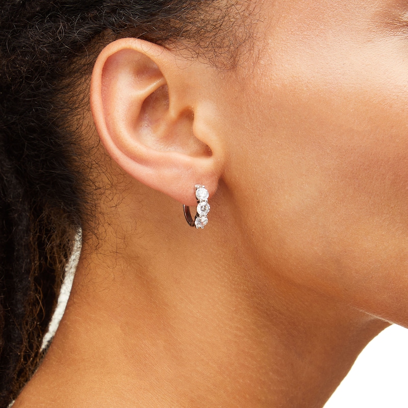 Main Image 2 of 2-3/8 CT. T.W. Certified Lab-Grown Diamond Three Stone Hoop Earrings in 14K White Gold (F/SI2)