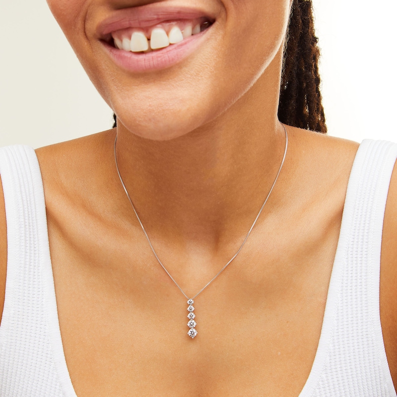 Main Image 2 of 1-1/2 CT. T.W. Certified Lab-Grown Diamond Graduated Five Stone Linear Drop Pendant in 14K White Gold (F/SI2)