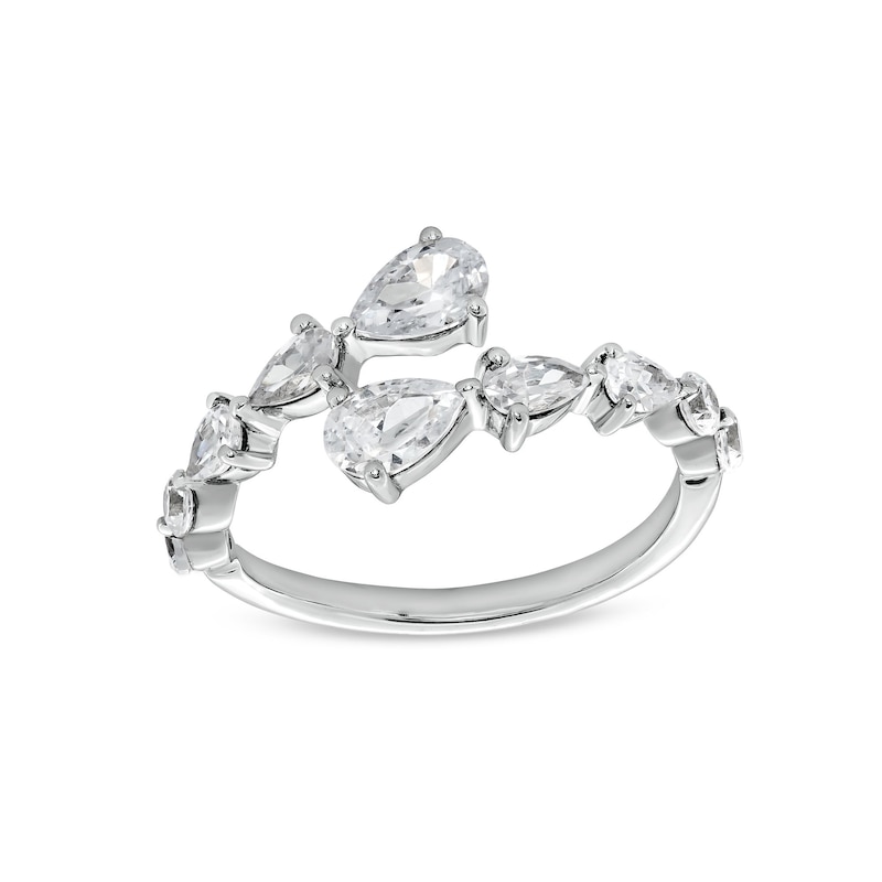 Main Image 1 of 1-1/4 CT. T.W. Pear-Shaped Certified Lab-Grown Diamond Graduated Bypass Open Shank Ring in 14K White Gold (F/SI2)