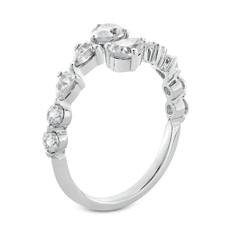 Main Image 3 of 1-1/4 CT. T.W. Pear-Shaped Certified Lab-Grown Diamond Graduated Bypass Open Shank Ring in 14K White Gold (F/SI2)