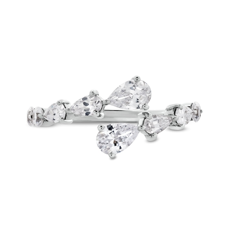 Main Image 4 of 1-1/4 CT. T.W. Pear-Shaped Certified Lab-Grown Diamond Graduated Bypass Open Shank Ring in 14K White Gold (F/SI2)
