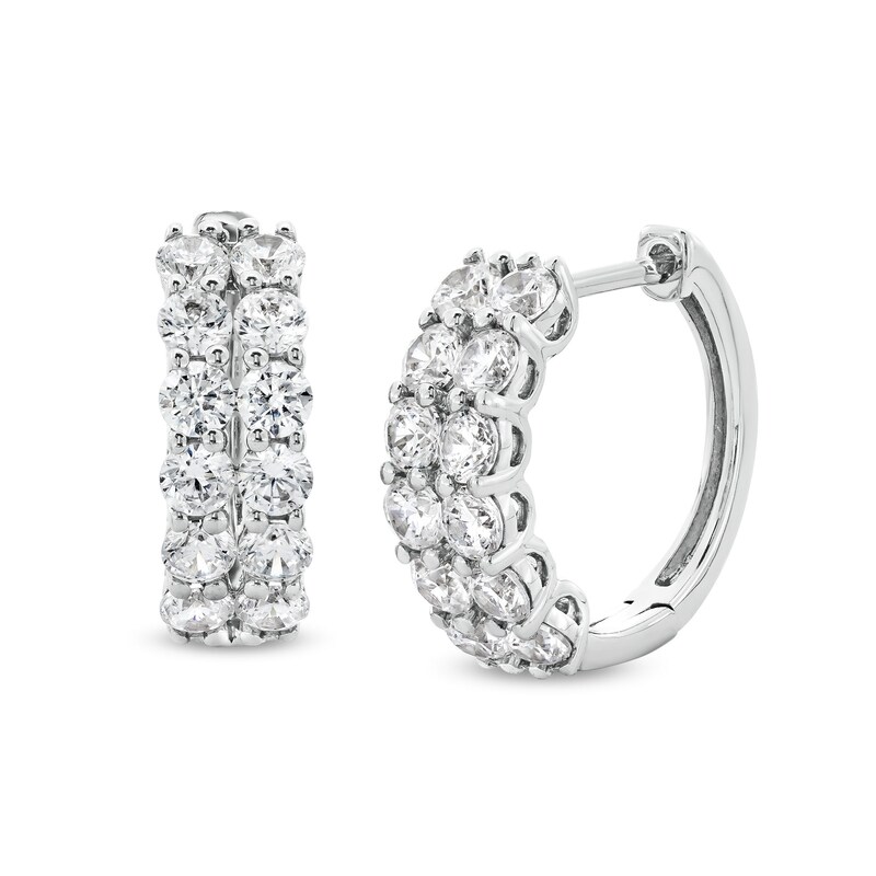 Main Image 1 of 1-1/2 CT. T.W. Certified Lab-Created Diamond Double Row Huggie Hoop Earrings in 14K White Gold (F/SI2)