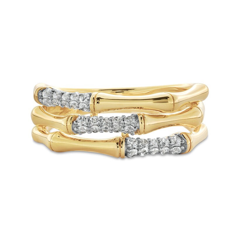 Main Image 4 of 1/5 CT. T.W. Diamond Triple Row Bamboo Ring in Sterling Silver with 14K Gold Plate - Size 7