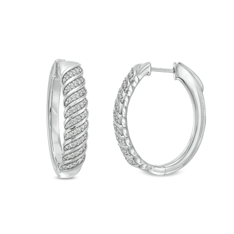 Main Image 1 of 1/4 CT. T.W. Diamond Cascading Wave Hoop Earrings in Sterling Silver