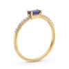 Thumbnail Image 3 of Sideways Emerald-Cut Blue and White Lab-Created Sapphire Ring in Sterling Silver with 14K Gold Plate