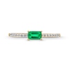 Thumbnail Image 4 of Sideways Emerald-Cut Lab-Created Emerald and White Lab-Created Sapphire Ring in Sterling Silver with 14K Gold Plate