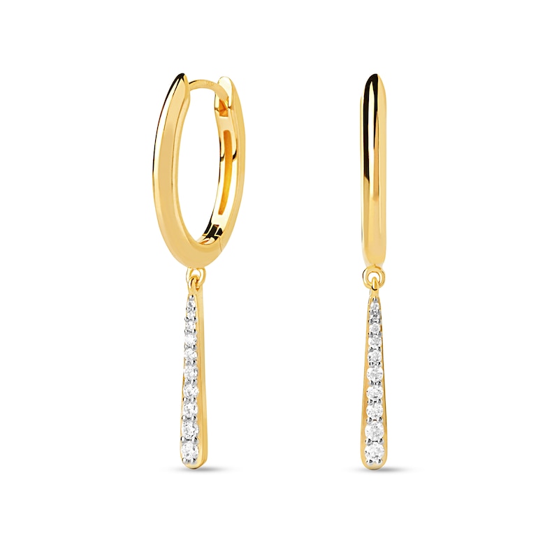 Main Image 1 of PDPAOLA™ at Zales Cubic Zirconia Elongated Teardrop Mini Hoop Earrings in Sterling Silver with 18K Gold Plate