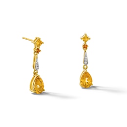 Pear-Shaped Citrine and Diamond Accent Dangle Drop Earrings in 10K Gold