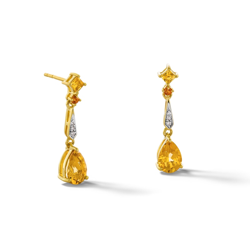 Main Image 1 of Pear-Shaped Citrine and Diamond Accent Dangle Drop Earrings in 10K Gold