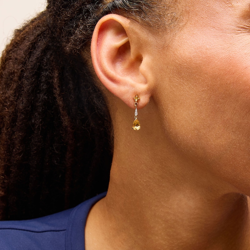 Main Image 2 of Pear-Shaped Citrine and Diamond Accent Dangle Drop Earrings in 10K Gold