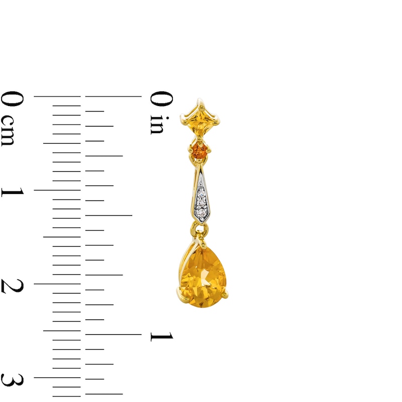 Main Image 3 of Pear-Shaped Citrine and Diamond Accent Dangle Drop Earrings in 10K Gold