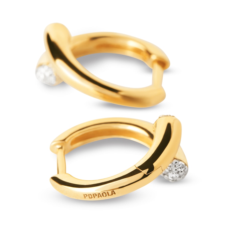 Main Image 4 of PDPAOLA™ at Zales 1/6 CT. T. W. Lab-Grown Multi-Diamond Bypass Hoop Earrings in 18K Gold