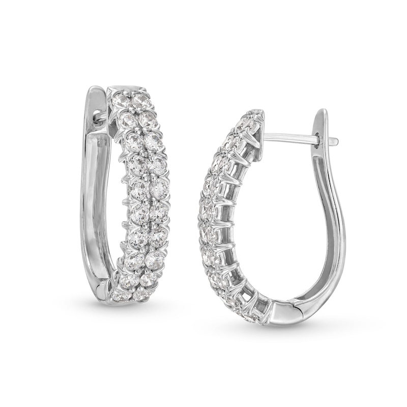 Main Image 1 of 2 CT. T.W. Certified Lab-Grown Diamond Double Row Oval Hoop Earrings in 14K White Gold (F/SI2)