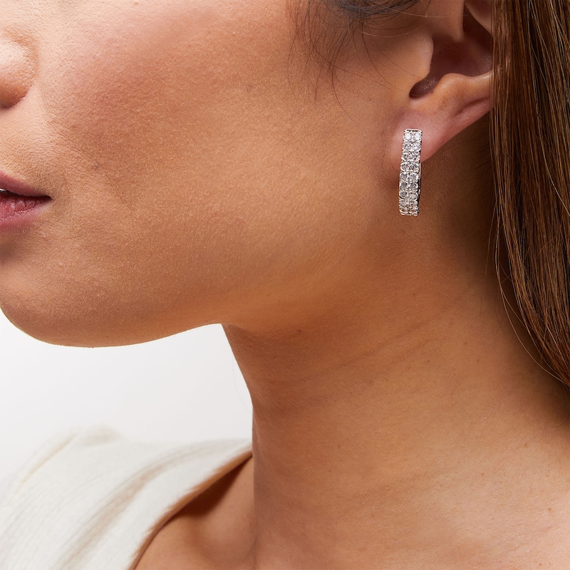 Main Image 2 of 2 CT. T.W. Certified Lab-Grown Diamond Double Row Oval Hoop Earrings in 14K White Gold (F/SI2)