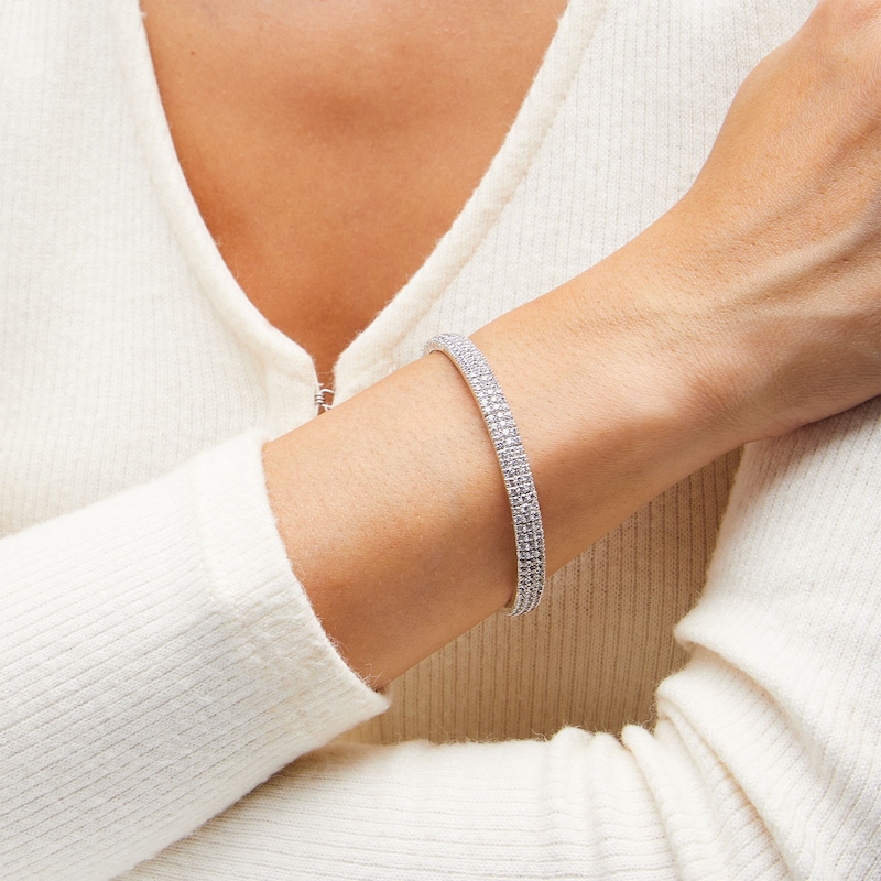 Main Image 2 of 5 CT. T.W. Certified Lab-Grown Diamond Triple Row Open Cuff Bangle in 10K White Gold (I/SI2) - 7.25"