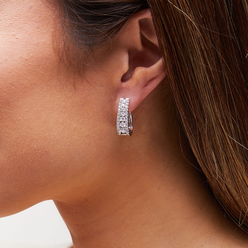 Main Image 2 of 1-1/2 CT. T.W. Certified Lab-Grown Diamond Graduated Triple Row Hoop Earrings in 14K White Gold (F/SI2)