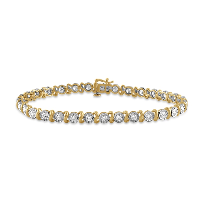 Main Image 1 of 2 CT. T.W. Lab-Grown Diamond "S" Tennis Bracelet in Sterling Silver with 24K Gold Plate (I/I1) - 7.25"