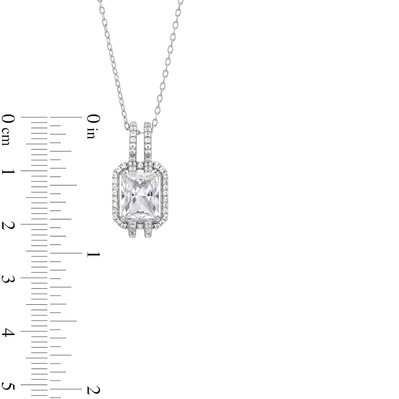 Main Image 4 of Radiant-Cut White Lab-Created Sapphire Frame Split Bail Drop Pendant in Sterling Silver