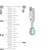 Thumbnail Image 3 of Pear-Shaped Aquamarine and White Lab-Created Sapphire Dangle Hoop Earrings in Sterling Silver