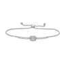 Thumbnail Image 1 of Emerald-Cut Aquamarine and White Lab-Created Sapphire Frame Bar Bolo Bracelet in Sterling Silver - 9.0&quot;