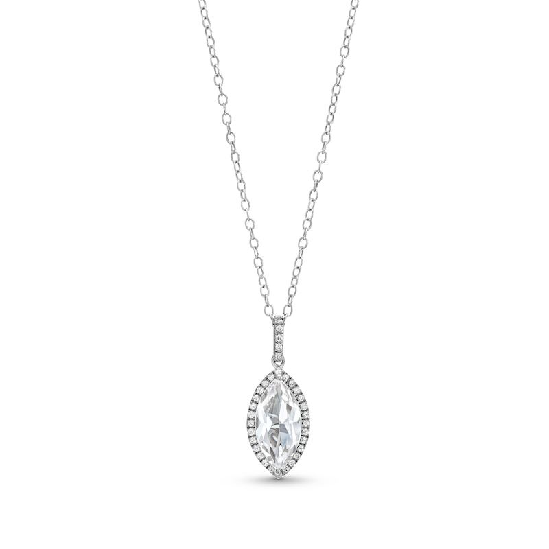 Main Image 1 of Marquise White Lab-Created Sapphire Frame Drop Pendant in Sterling Silver