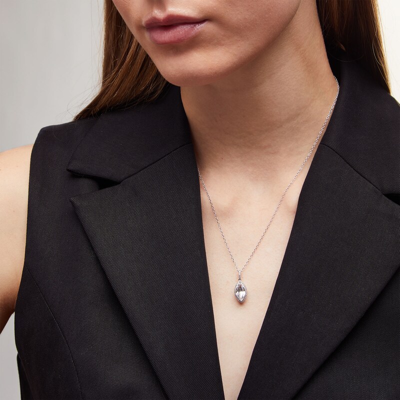 Main Image 2 of Marquise White Lab-Created Sapphire Frame Drop Pendant in Sterling Silver