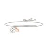 Thumbnail Image 1 of 1/10 CT. T.W. Diamond "AUNT" Flower and Disc Charm Bolo Bracelet in Sterling Silver and 10K Rose Gold - 9.0"
