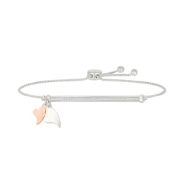 1/10 CT. T.W. Diamond "TE AMO" Double Heart Charm Bolo Bracelet in Sterling Silver and 10K Rose Gold - 9.0"