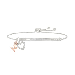1/10 CT. T.W. Diamond "GRANDMA" Flower and Heart Charm Bolo Bracelet in Sterling Silver and 10K Rose Gold - 9.0"