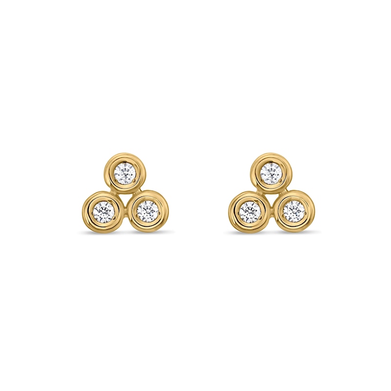 Main Image 2 of 1/10 CT. T.W. Certified Lab-Grown Diamond Bezel-Set Trio Stud Earrings in Sterling Silver with 14K Gold Plate (I/SI2)