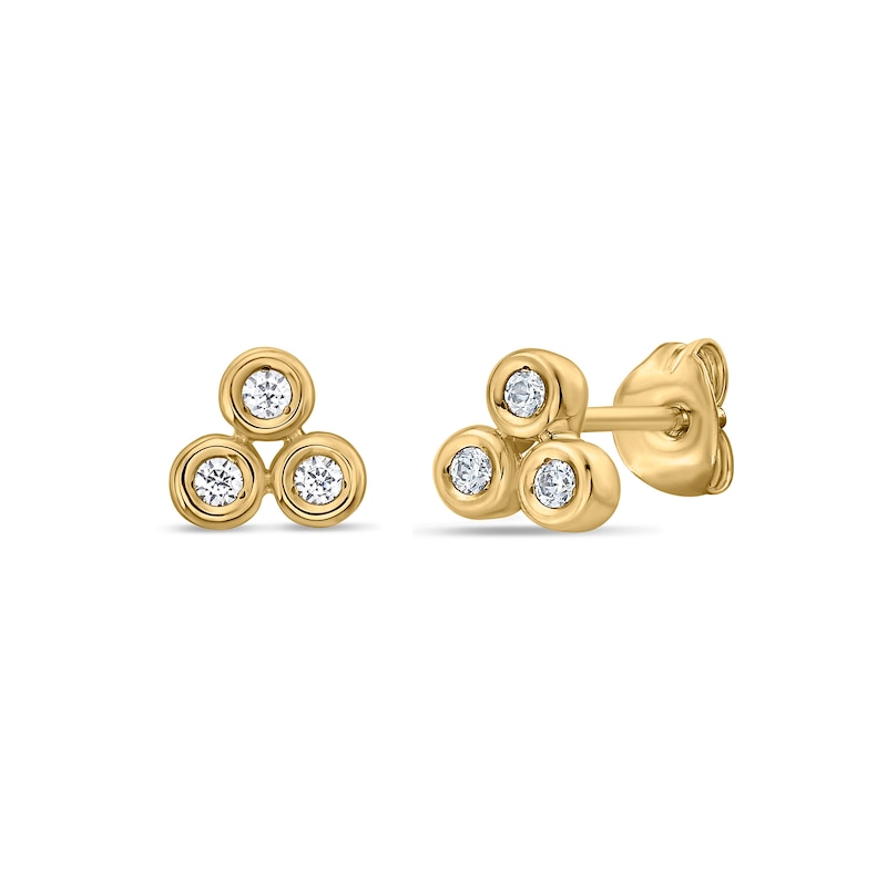 Main Image 3 of 1/10 CT. T.W. Certified Lab-Grown Diamond Bezel-Set Trio Stud Earrings in Sterling Silver with 14K Gold Plate (I/SI2)