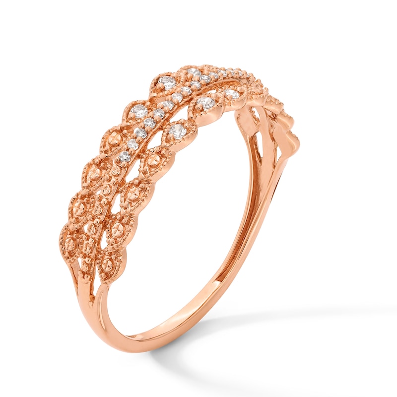 Main Image 3 of 1/15 CT. T.W. Diamond Scallop Border Vintage-Style Stackable Anniversary Band in 10K Rose Gold
