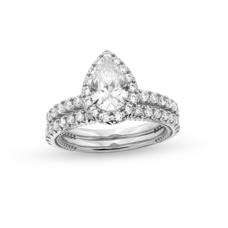 Main Image 1 of 2 CT. T.W. Pear-Shaped Certified Lab-Grown Diamond Frame Bridal Set in 14K White Gold (F/VS2)