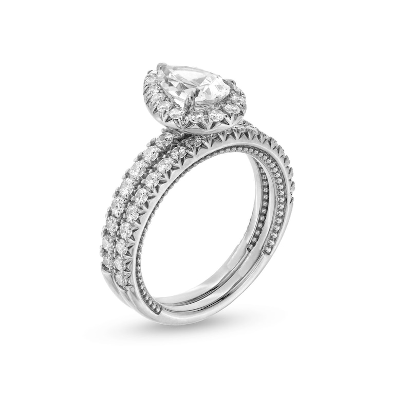 Main Image 3 of 2 CT. T.W. Pear-Shaped Certified Lab-Grown Diamond Frame Bridal Set in 14K White Gold (F/VS2)