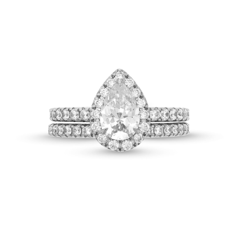 Main Image 4 of 2 CT. T.W. Pear-Shaped Certified Lab-Grown Diamond Frame Bridal Set in 14K White Gold (F/VS2)
