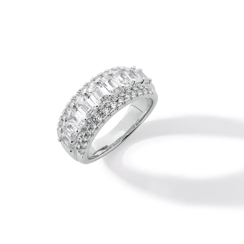 Main Image 1 of 3 CT. T.W. Emerald-Cut Certified Lab-Grown Diamond Border Triple Row Anniversary Band in 14K White Gold (F/VS2)