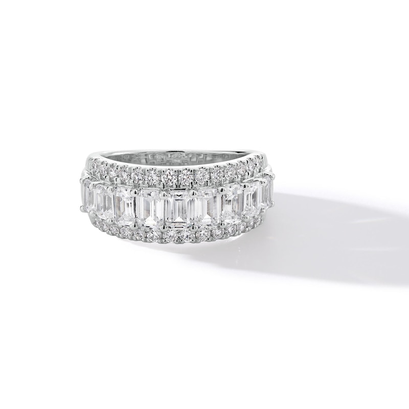 Main Image 3 of 3 CT. T.W. Emerald-Cut Certified Lab-Grown Diamond Border Triple Row Anniversary Band in 14K White Gold (F/VS2)