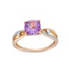 Thumbnail Image 1 of 7.0mm Cushion-Cut Amethyst and 1/10 CT. T.W. Diamond Loop Shank Ring in 10K Rose Gold