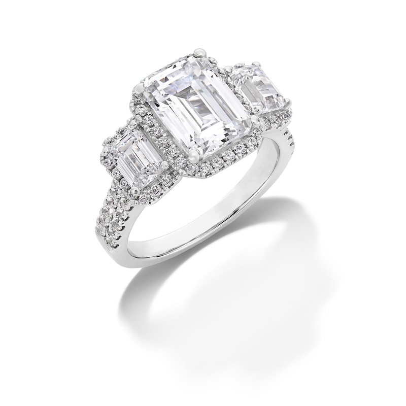 Main Image 3 of 4-1/2 CT. T.W. Emerald-Cut Certified Lab-Grown Diamond Frame Three Stone Engagement Ring in 14K White Gold (F/VS2)